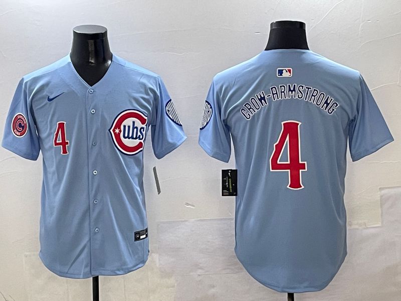 Men Chicago Cubs #4 Crow-Armstrong Light Blue Throwback 2025 Nike MLB Jersey style 1